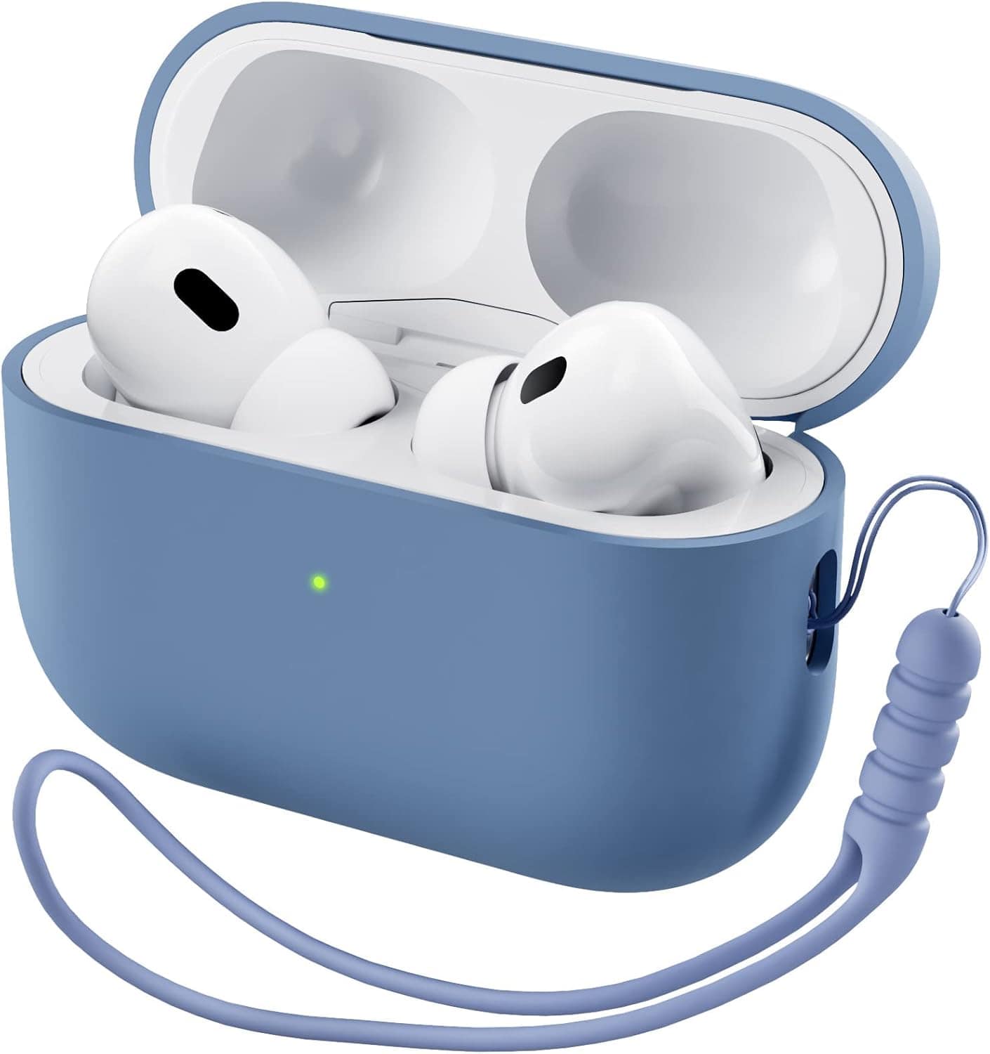 Front. Ornarto - ORNARTO for AirPods Pro 2 Case (2022), Protective Liquid Silicone Cover with Lanyard, Front LED Visible Case-Blue - Blue.