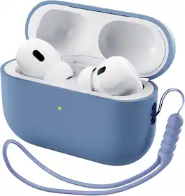 Ornarto - for AirPods Pro 2 Case (2022), Protective Liquid Silicone Cover with Lanyard, Front LED Visible Case - Blue