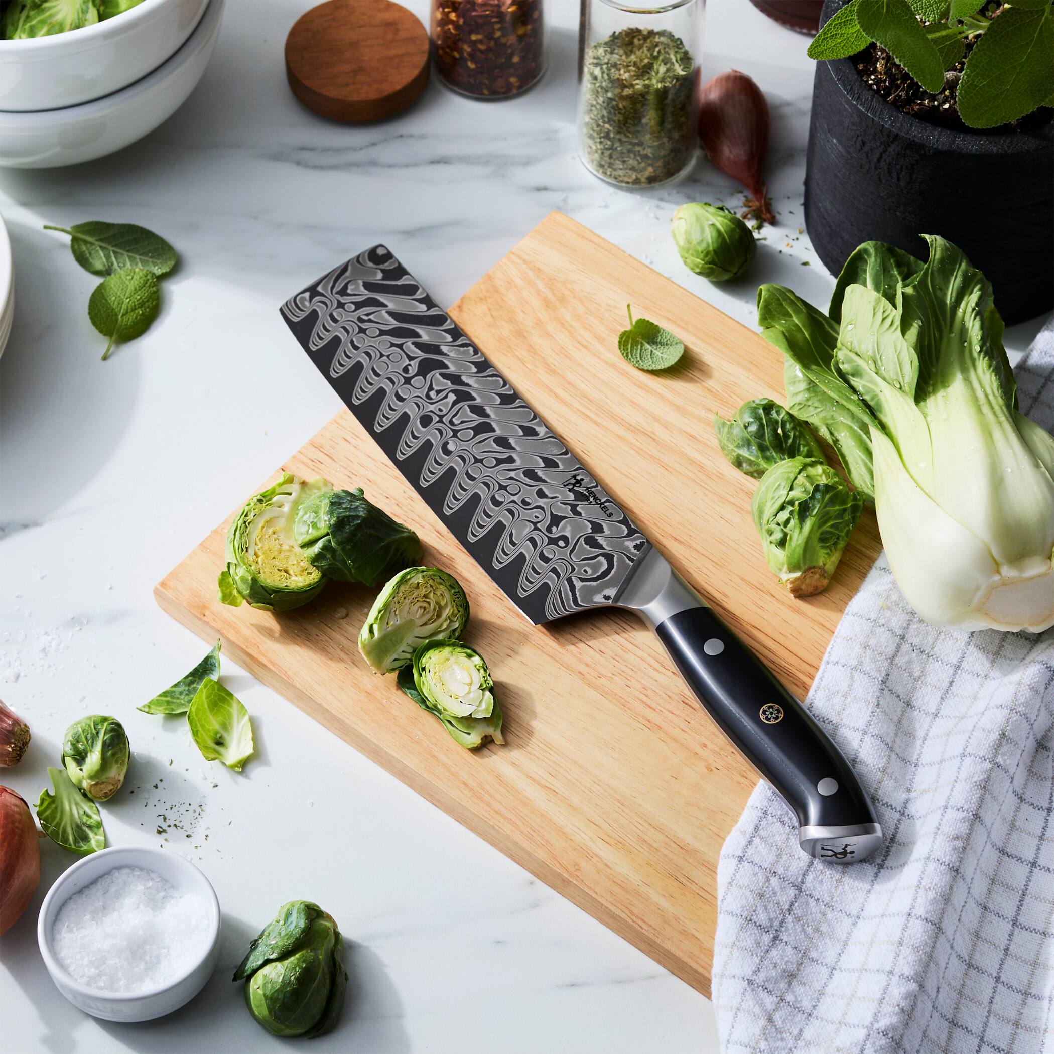 Alt View 1. Henckels - Henckels Compass Damascus 6.5-inch Nakiri Knife - Black.