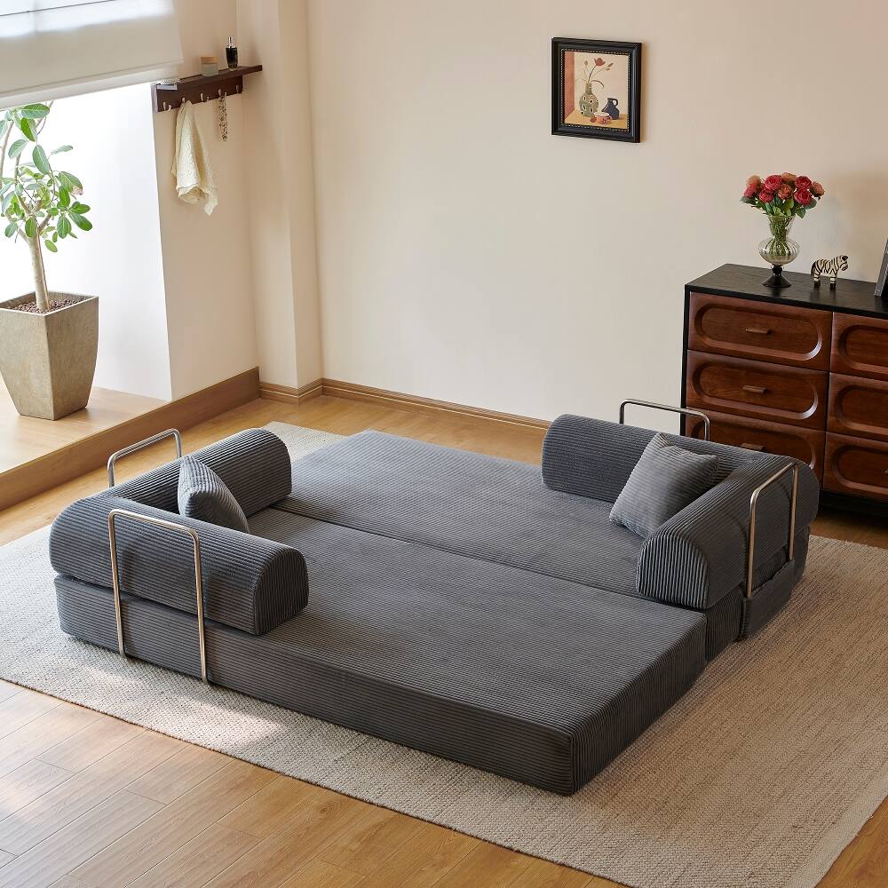 Alt View 2. Loheer - Loheer 78.8" Compression Sofa Floor Sofa Bed Grey Corduroy Futon Couch Modular Sectional Sofa - Grey.