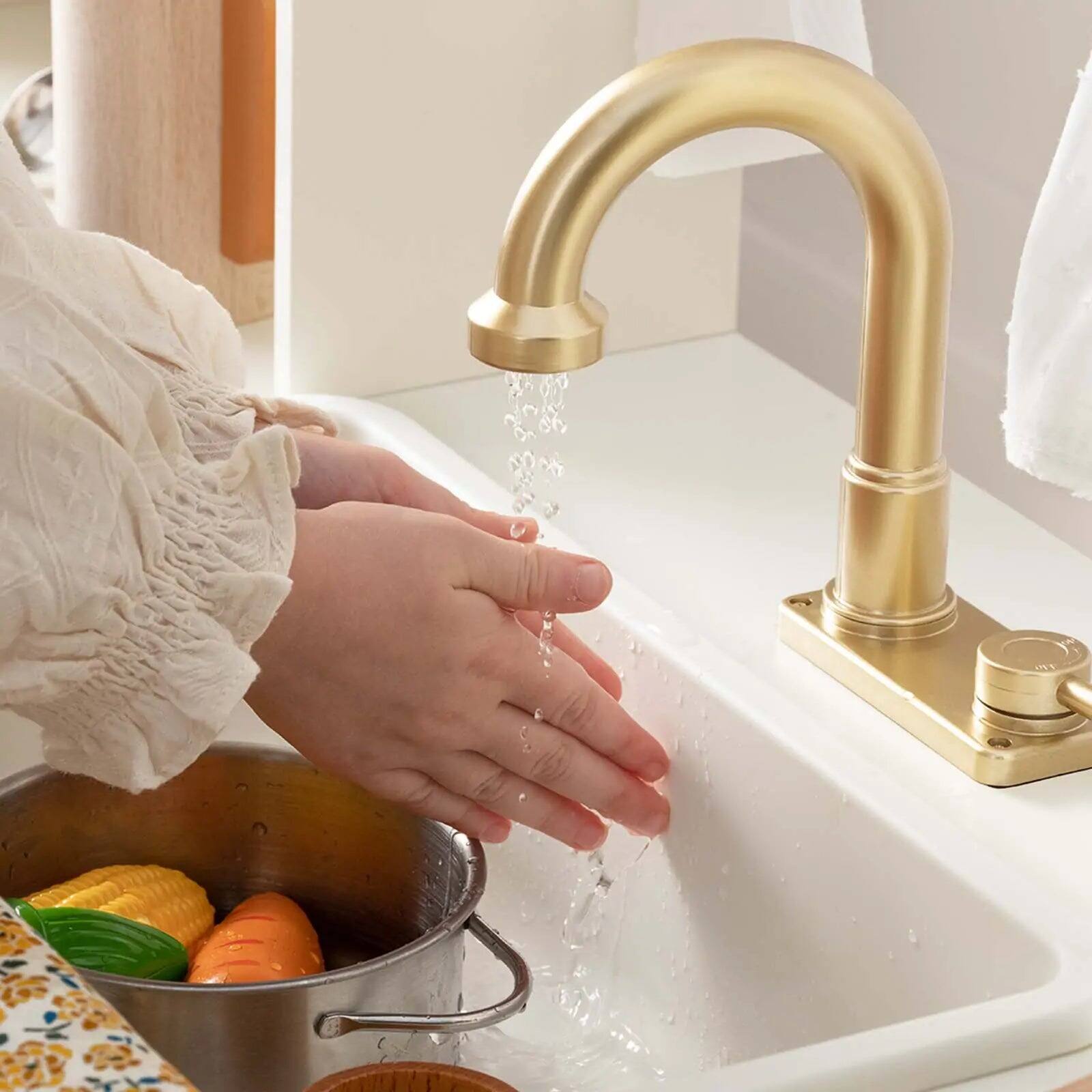 Left. Tiny Land - Wooden Play Kitchen for Kids Ages 3+, Pretend Kitchen Set with Running Water, Sink, Oven, Microwave & Coffee Maker - Cream.