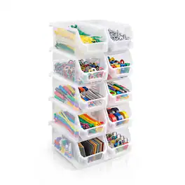 Sorbus - Medium Open Front Stackable Garage Storage Bin – Heavy Duty Plastic Organizer Tote for Tools, Hardware - Clear
