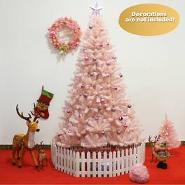 Gymax - 7ft Classic Pine Christmas Tree Artificial Hinged Tips - Pink