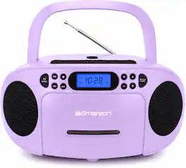 Emerson - Portable CD Player Boombox with Cassette Player Combo, Tape Recorder, AM/FM Radio, AUX Input, (EPB-3003 - Lilac