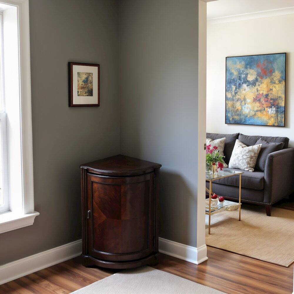 Alt View 3. Starlight Canyon Home - Dark Brown Corner Storage Cabinet with Doors for Compact Home Spaces - Dark Brown.