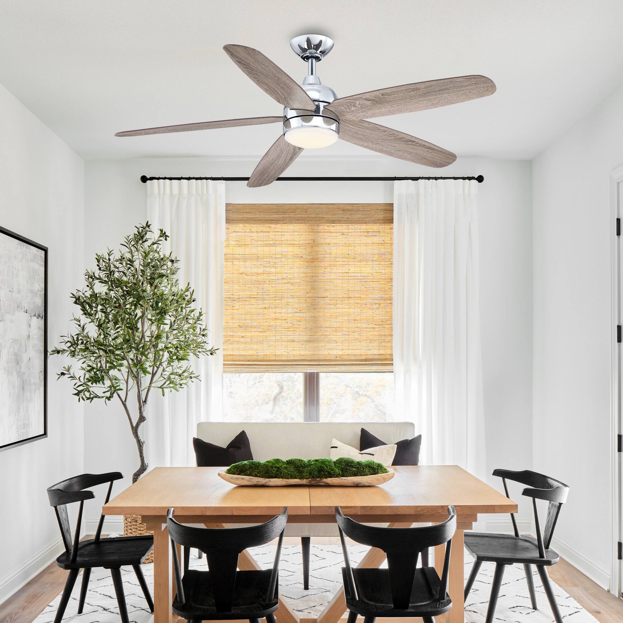 Angle. Parrot Uncle - Modern 52" Chrome Reversible Blades Ceiling Fan with Light and Remote - Chrome.