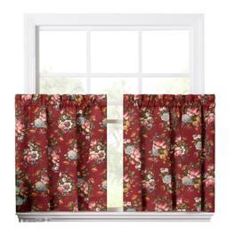 Ellis Curtain - Ellis Bella Rose Stylish Medium Scale Printed Floral Pattern 1.5" Rod Pocket Tier for Windows 56"x36" - Red
