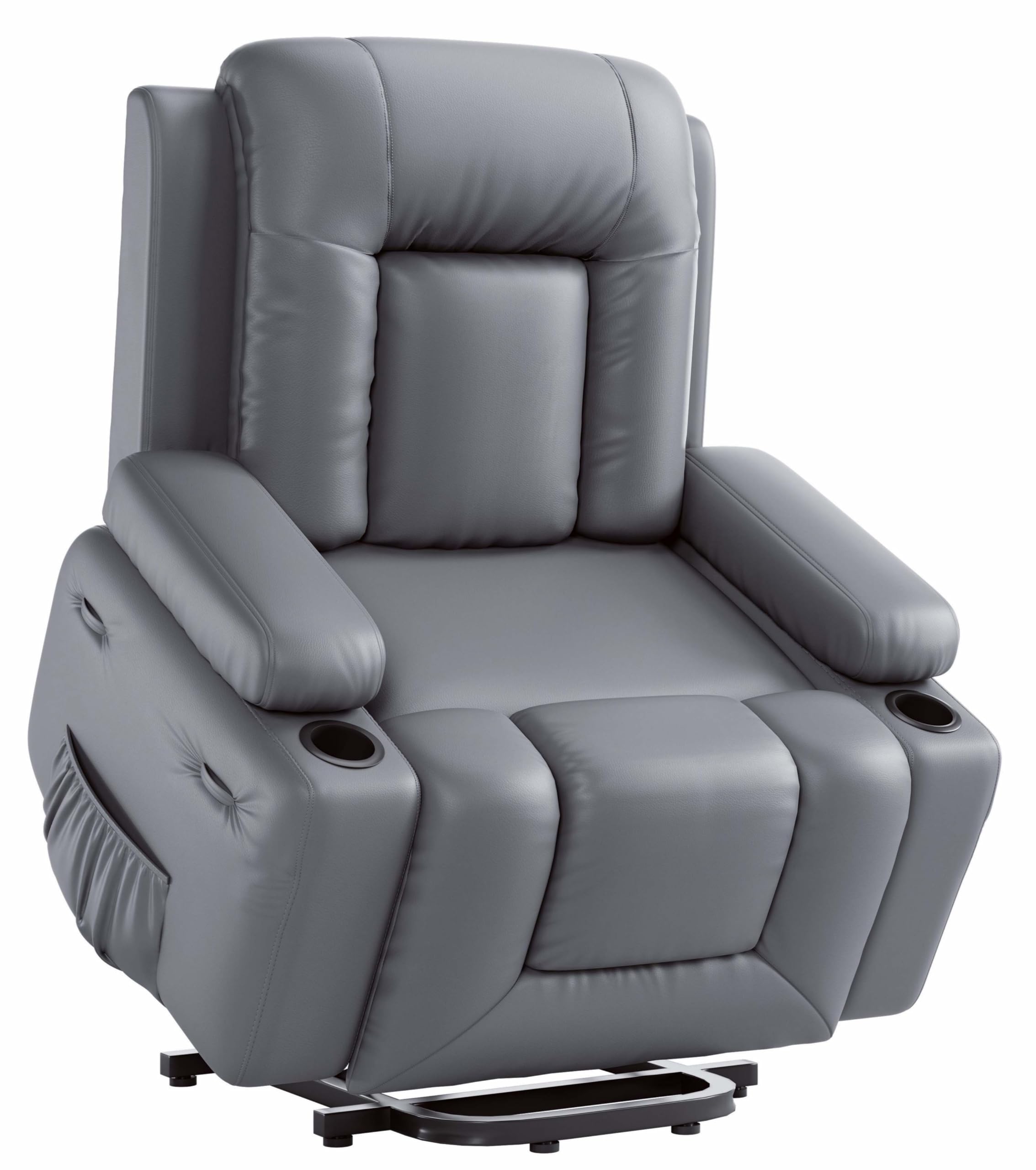 Jojoka - 41.7" Wide Oversized Power Lift Recliner with Heat and Massage, PU Leather Recliner Chair for Elderly - Gray
