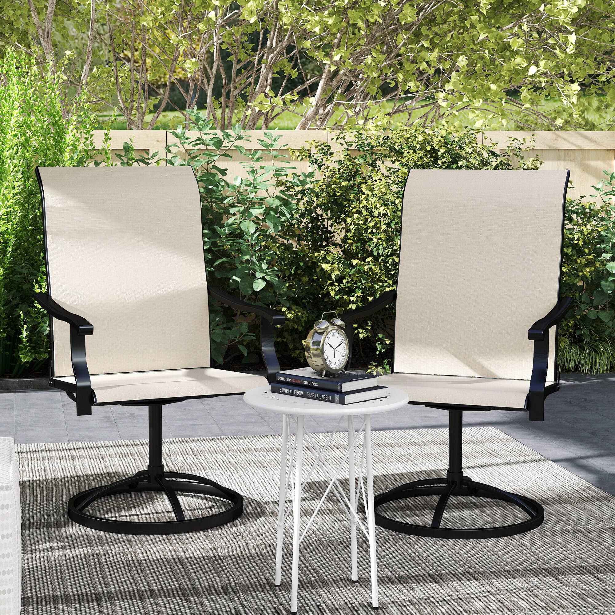 Alt View 8. Outsunny - Outdoor Patio Swivel Chairs Set of 2, High Back Patio Dining Chairs with All-Weather Mesh Fabric and Metal Frame - Beige.
