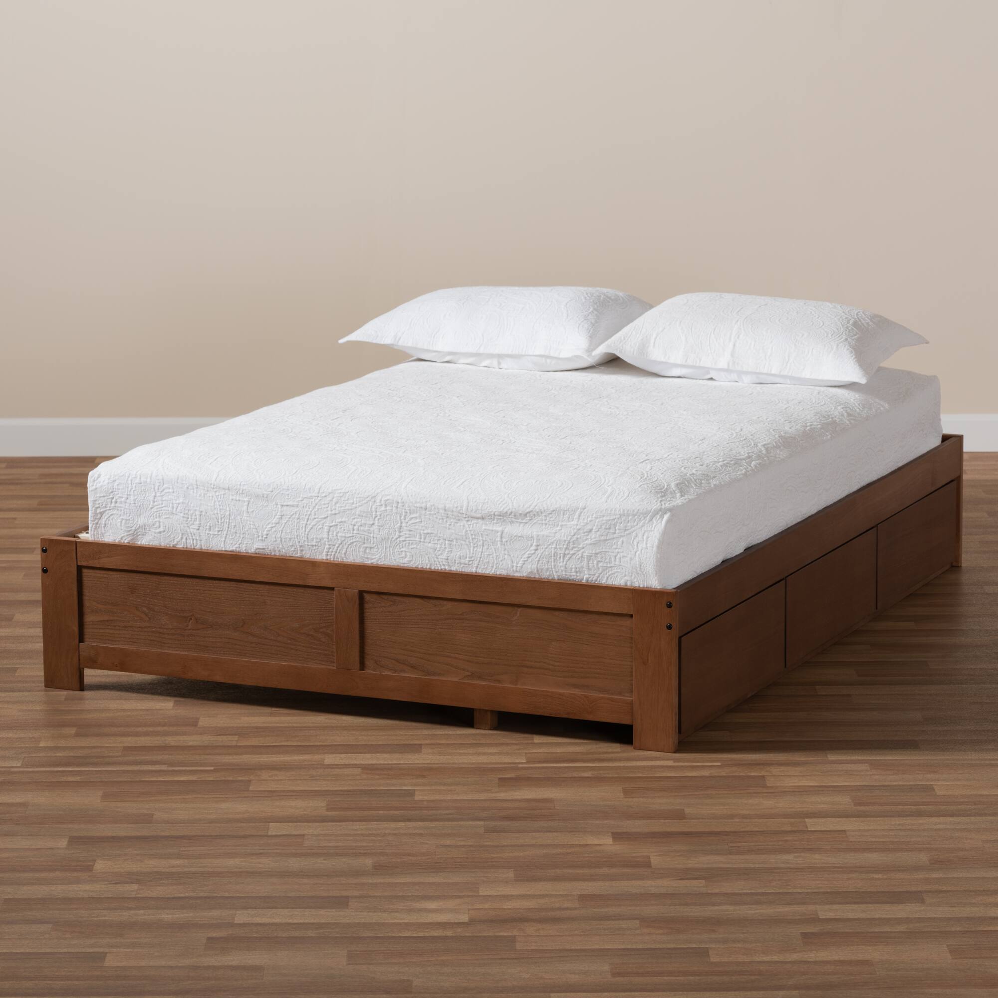Alt View 6. Baxton Studio - Wren Modern and Contemporary Walnut Finished 3-Drawer Full Size Platform Storage Bed Frame - Walnut.