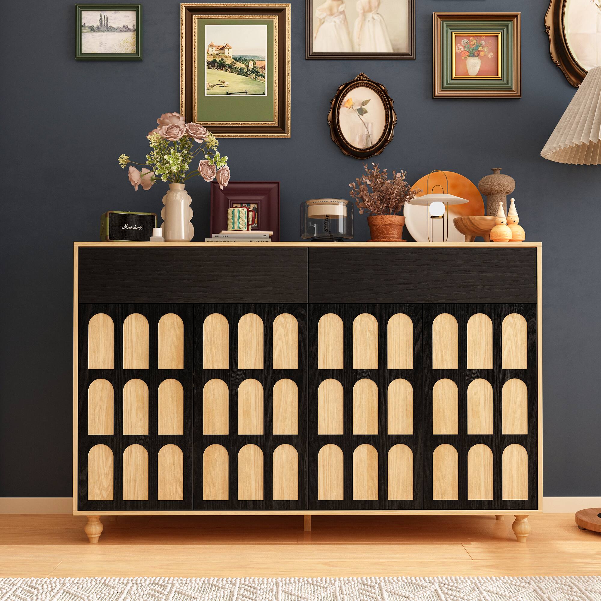 Alt View 8. FUFU&GAGA - FUFU&GAGA Press - to - Open Storage Cabinet: Anti - Tip, Stylish Organizer Dresser - Black & Wooden.