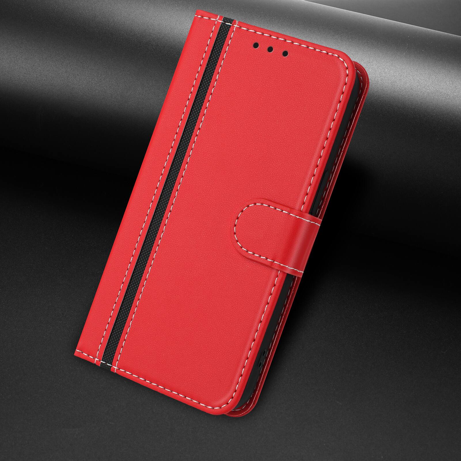 Alt View 3. Dteck - Slim Card Holder Case for Apple iPhone 16,PU Leather Magnetic Closure Shockproof TPU Inner Flip Wallet Cover - Red.