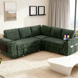 Dyonery - 85" Modular Sectional Sofa with Pull Out Bed,Chenille Fabric 5 Seat Sectional Sofa with Storage,for Living Room - Green