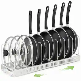 Garnen - Pots and Pans Organizer Under Cabinet Kitchen Organizer Storage 11.8"-22.8" Expandable Pan Rack Pot Lid Organizer - White