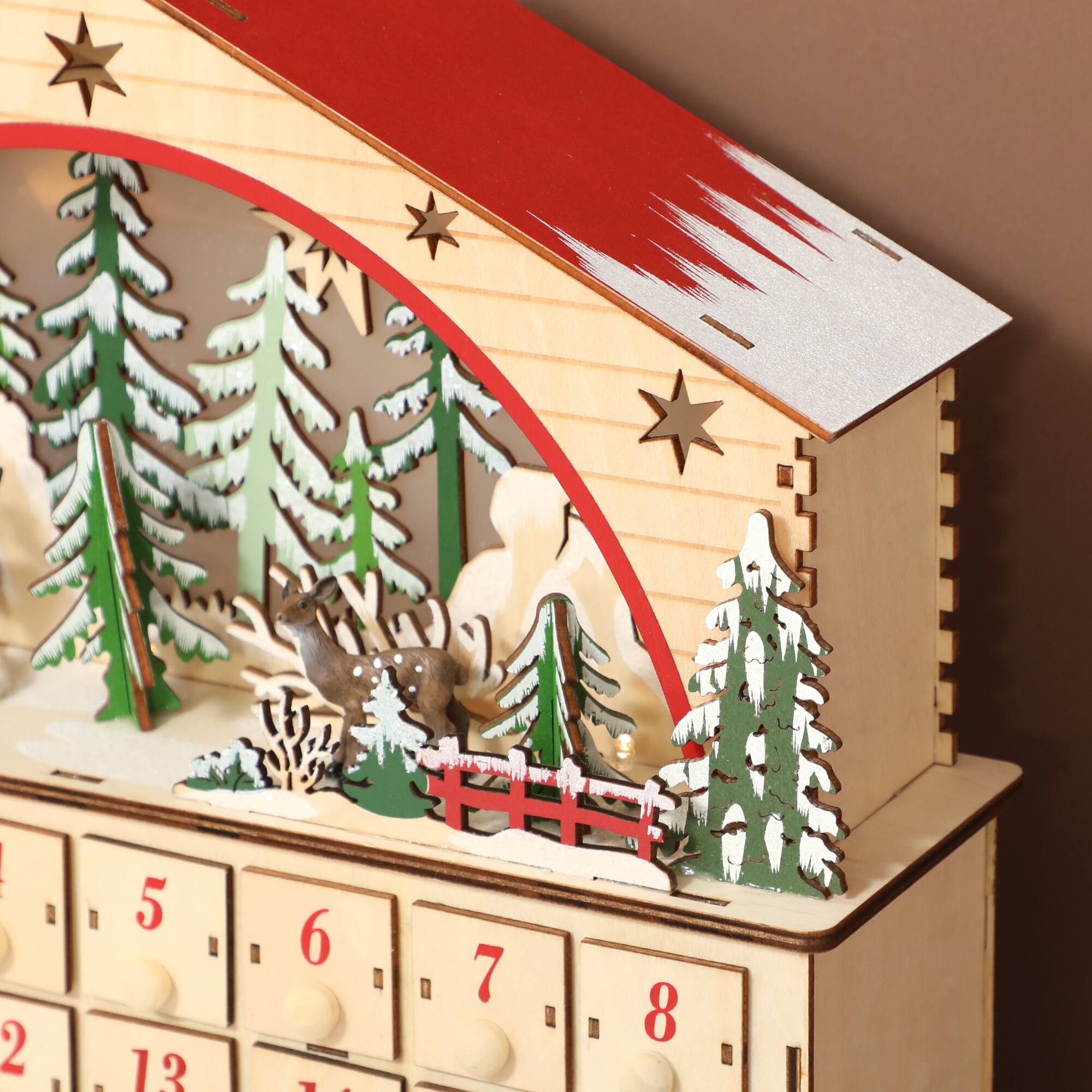 Alt View 7. Homcom - Christmas Advent Calendar w/ 24 Drawers, Reusable Lighted Wooden Countdown Calendar - Natural Wood.
