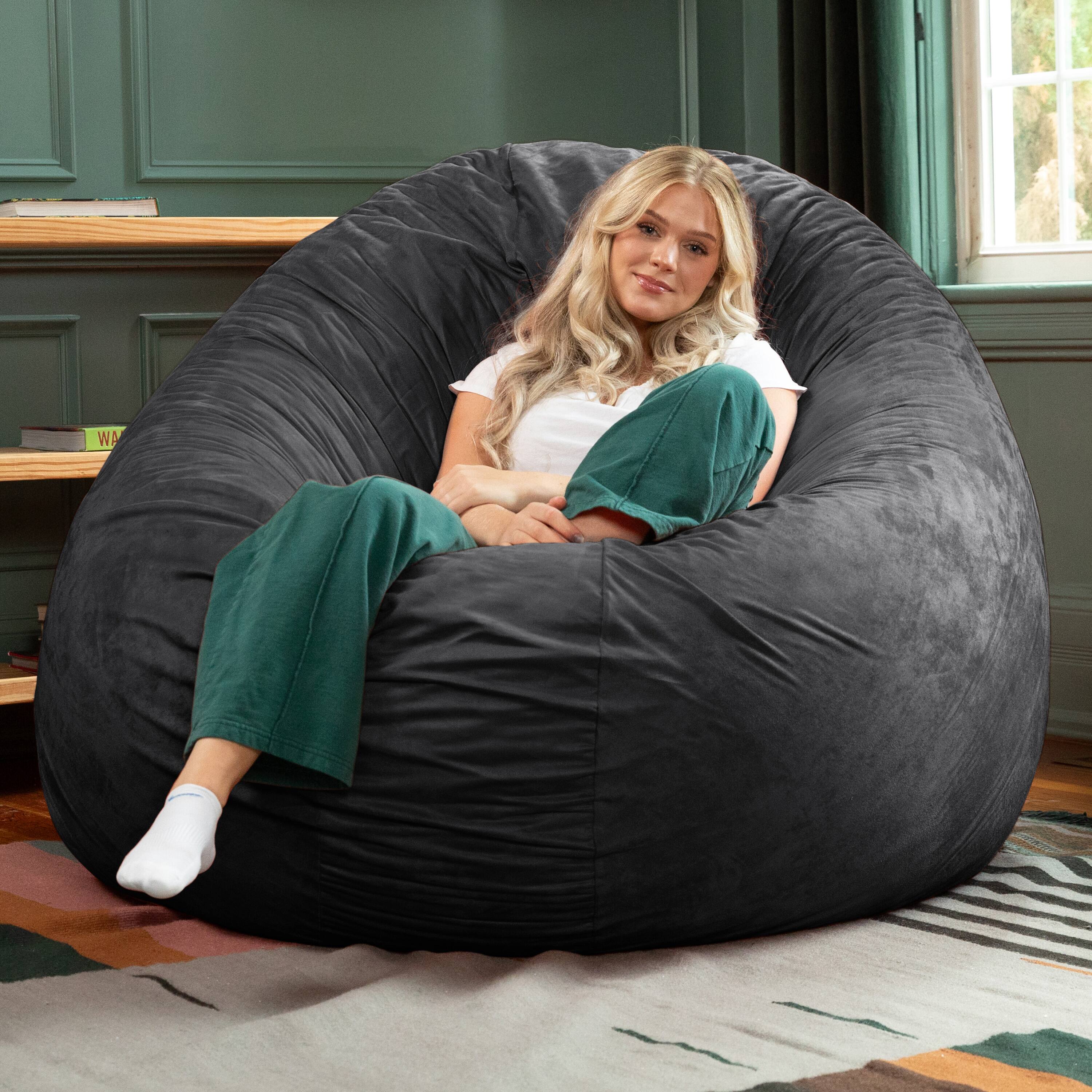 Back. Jaxx - Jaxx 6 Foot Cocoon - 2-in-1 Convertible Bean Bag Bed & Large Bean Bag Chair for Adults, Black - Black.
