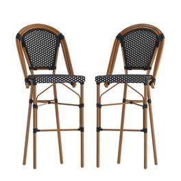 Flash Furniture - Bordeaux Set of 2 Stackable Indoor/Outdoor Bistro 30" High Barstools, Commercial Grade, /White and Bamboo Finish - Black