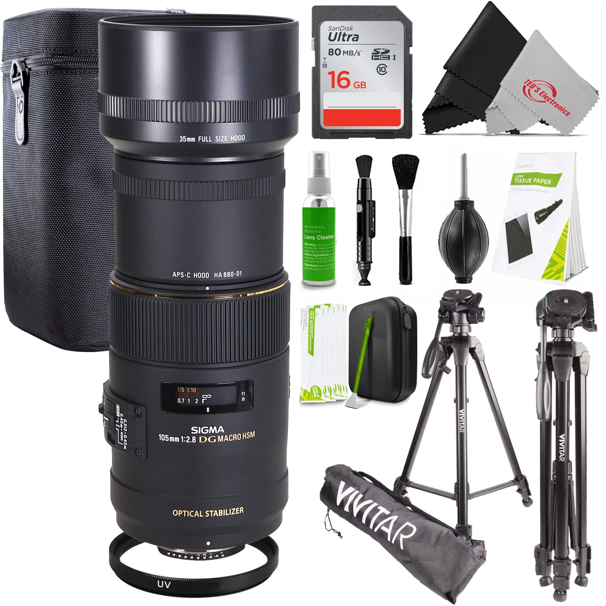 Sigma - 105mm F2.8 EX DG OS HSM Macro Lens for Nikon DSLR Camera + Accessory Kit - Black