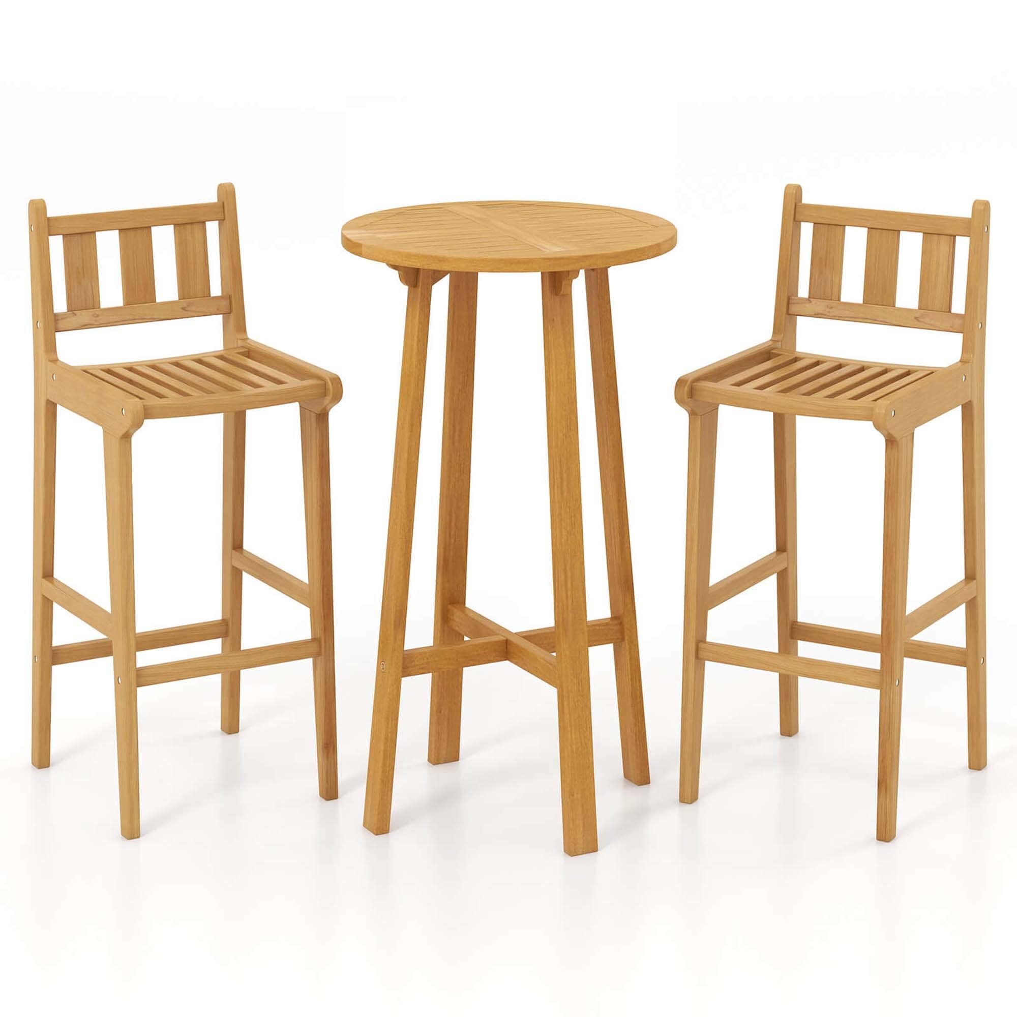 Alt View 5. Costway - 3 PCS Patio Bar Set Round Cocktail Table with 2 Armless Bar Height Stools - Natural.