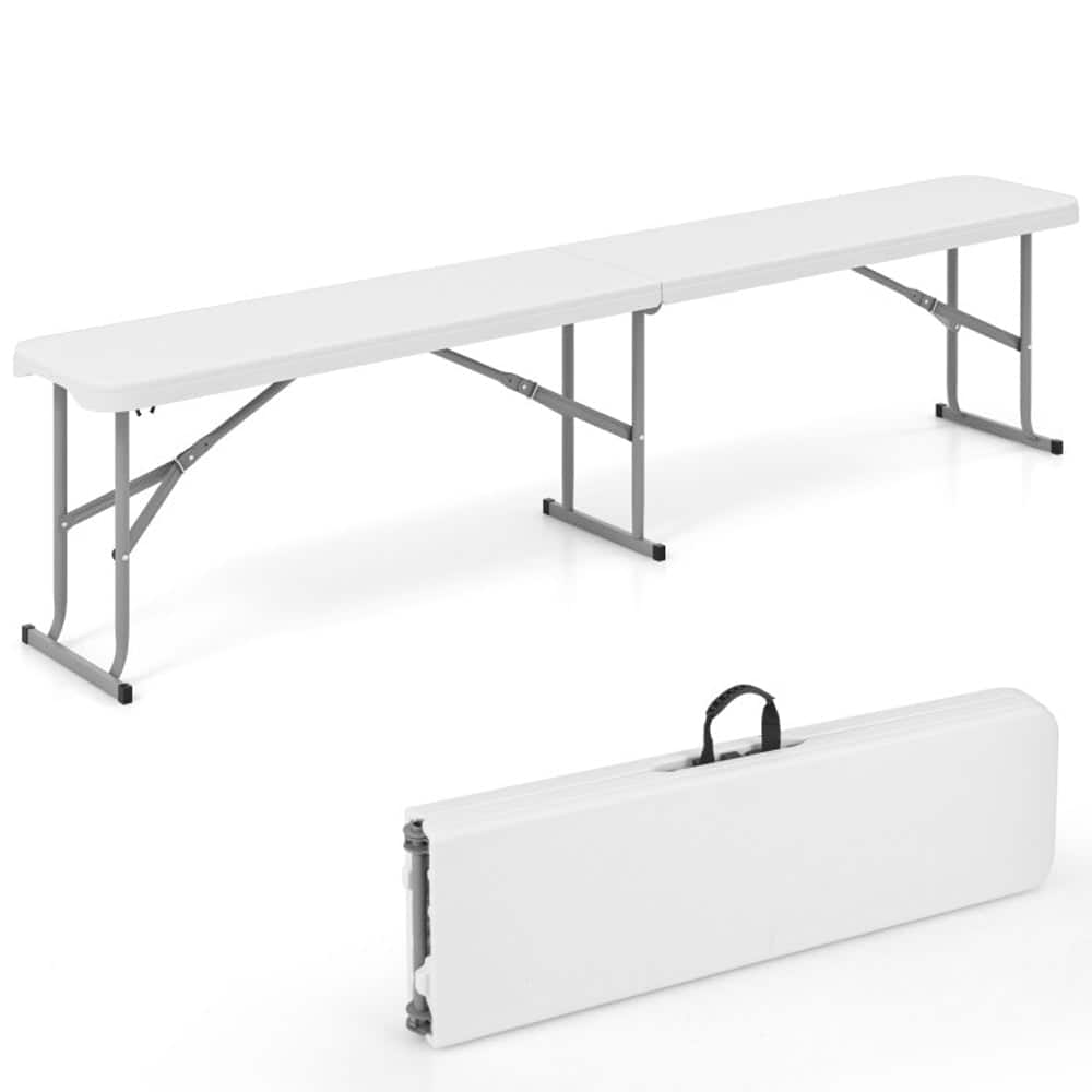 Boyel Living - 6 Feet Plastic Folding Bench Picnic Camping Dining Seat with Carrying Handle - White