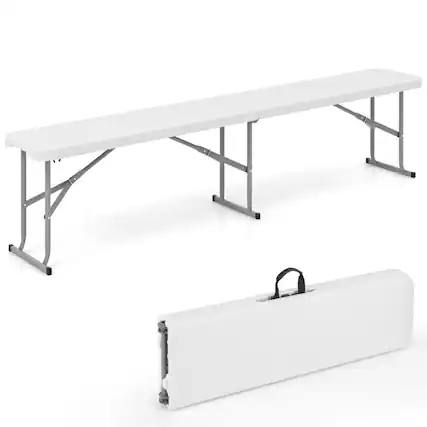 Front. Boyel Living - 6 Feet Plastic Folding Bench Picnic Camping Dining Seat with Carrying Handle - White.