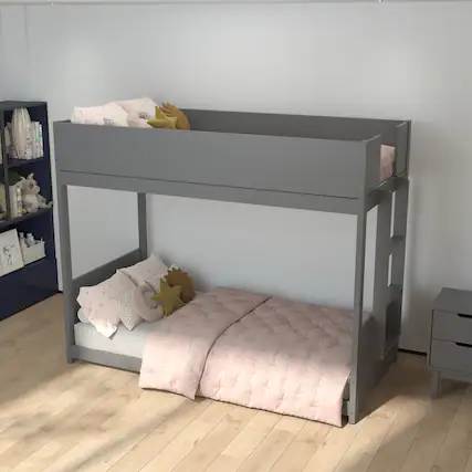 Front. Emma + Oliver - Samuel Kids Bunk Bed with Convertible, Solid Wood Frame and Easy-to-Climb Ladder with No Box Spring Required - Gray.