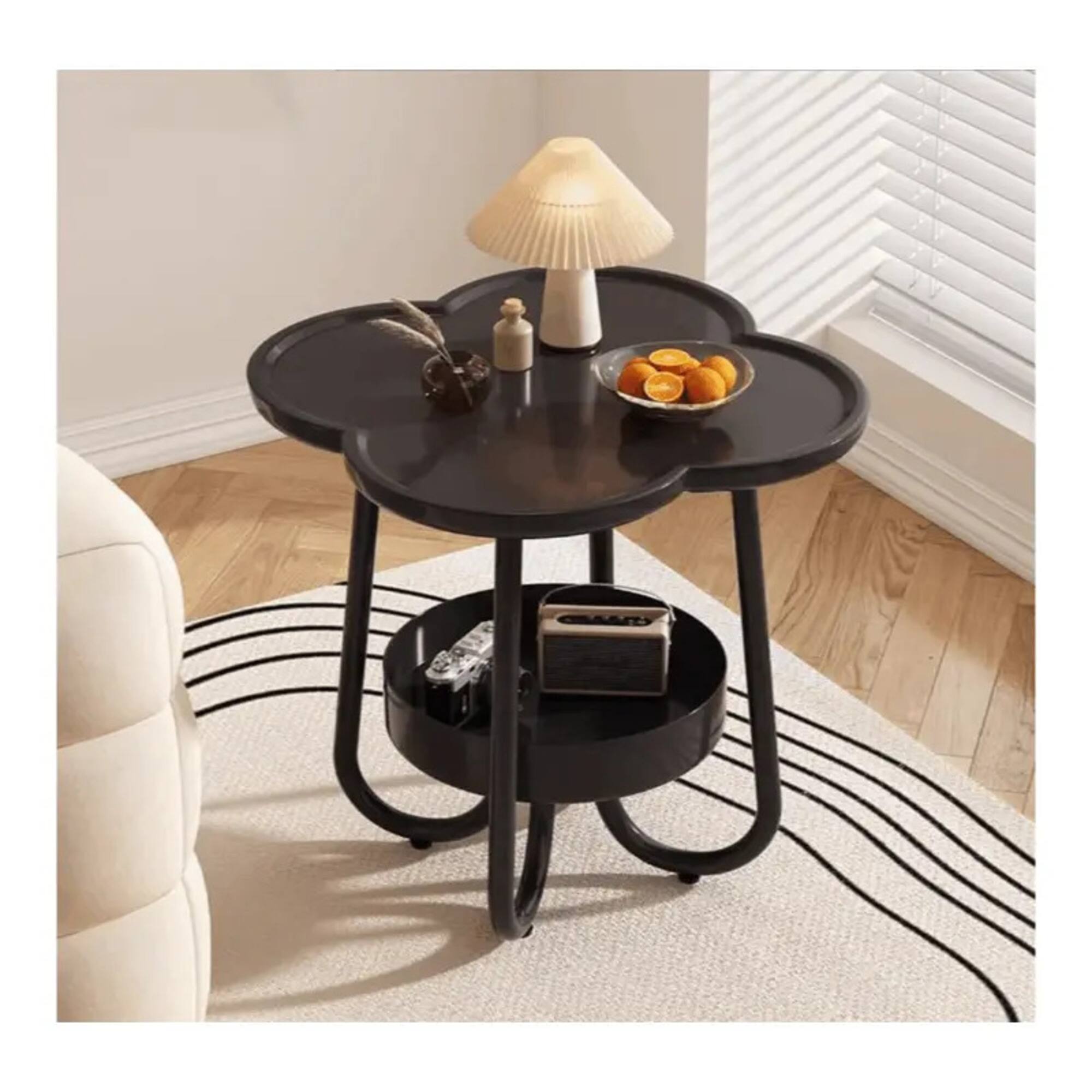Alt View 1. We Growing - End Table Flower Side Table Coffee Table with Rolling Base,End Table for Couch, 2-Tier Coffee Tables for Living Room,Bed - Cream.