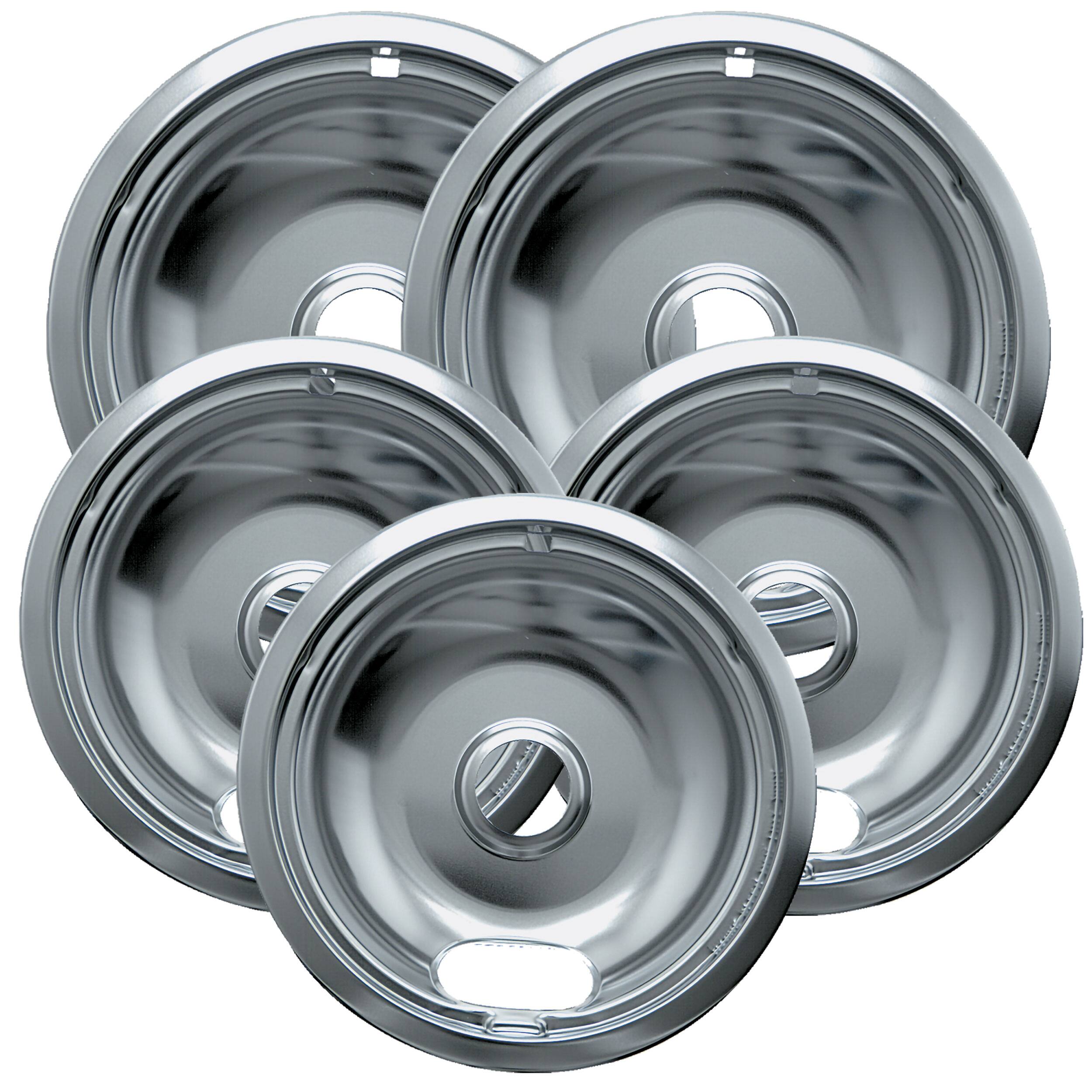 Alt View 1. Range Kleen - Range Kleen 12565X Style A 5pk Economy Chrome Plated Drip Bowls, 2 Large and 3 Small.