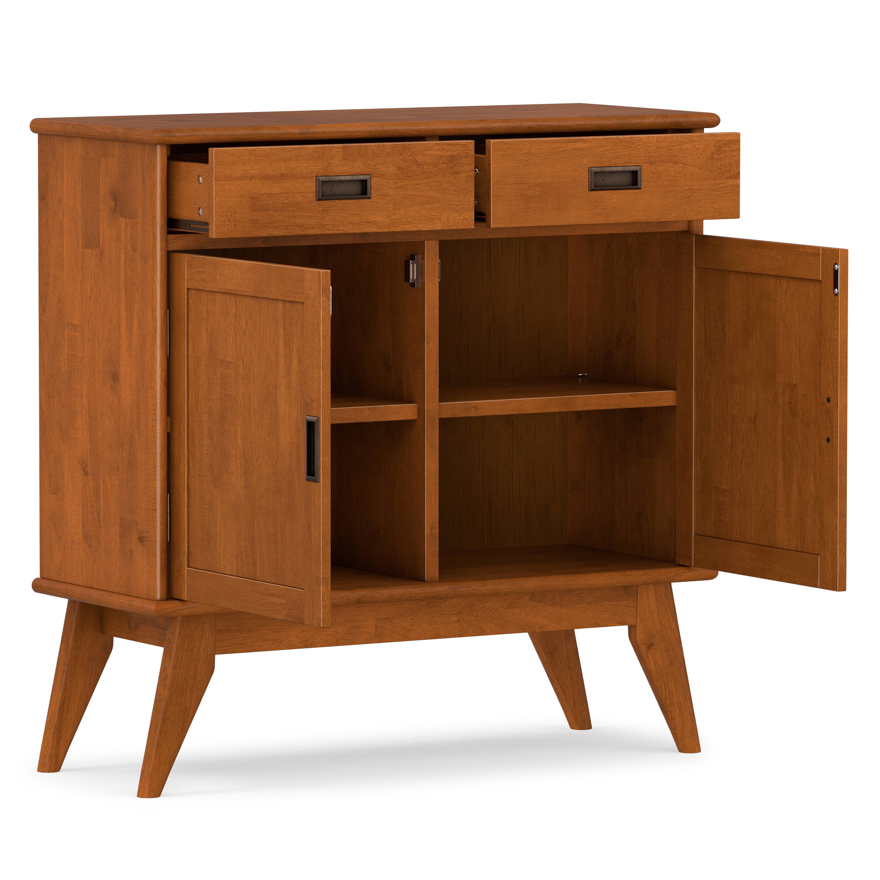 Alt View 1. Simpli Home - Simpli Home Draper SOLID HARDWOOD 36 inch Wide Mid Century Modern Entryway Storage Cabinet in Teak Brown - Teak Brown.