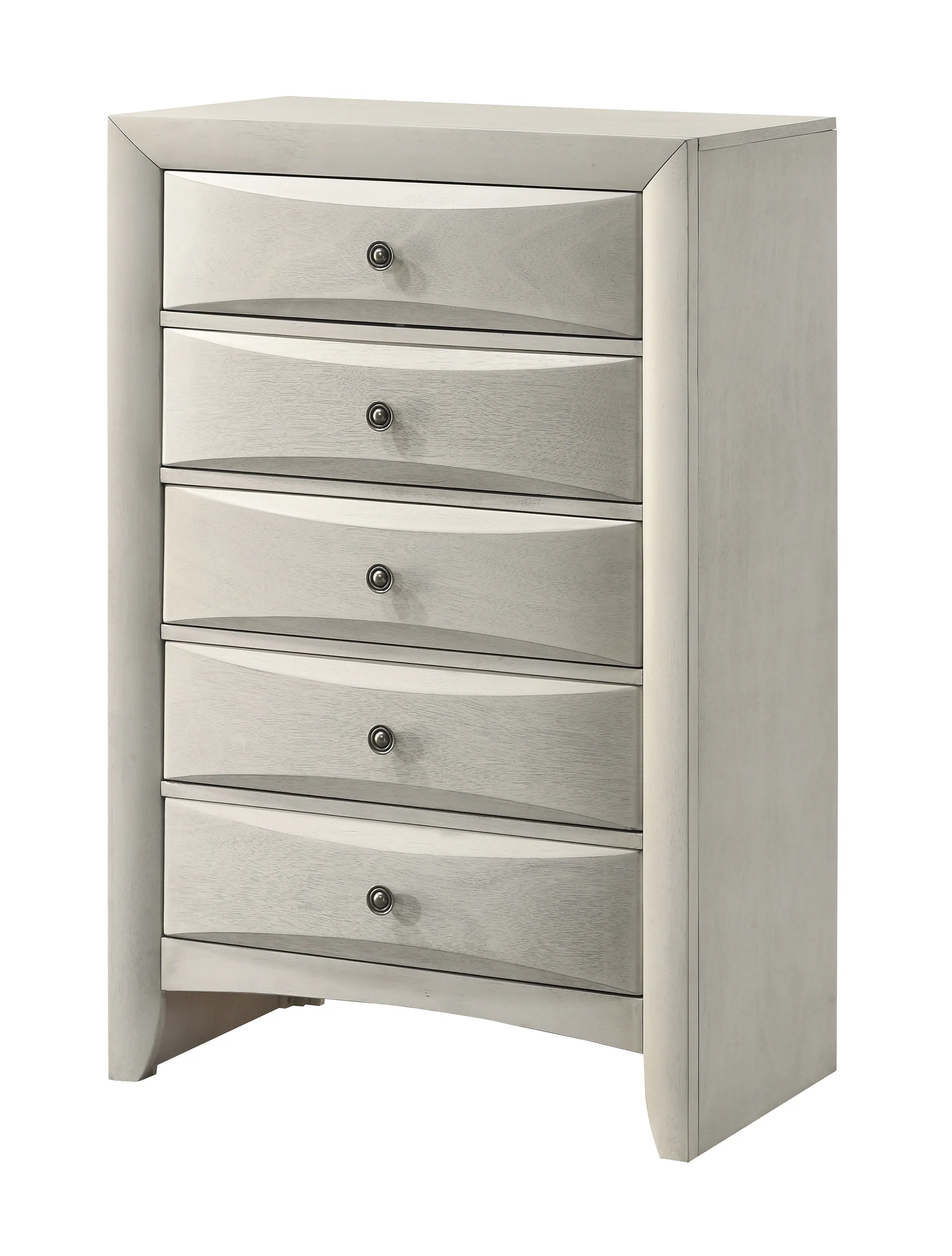 Front. TinyHomie - 1pc Contemporary Neutral White Finish Curved Drawer Fronts Storage Five Drawers Chest Wooden - White.