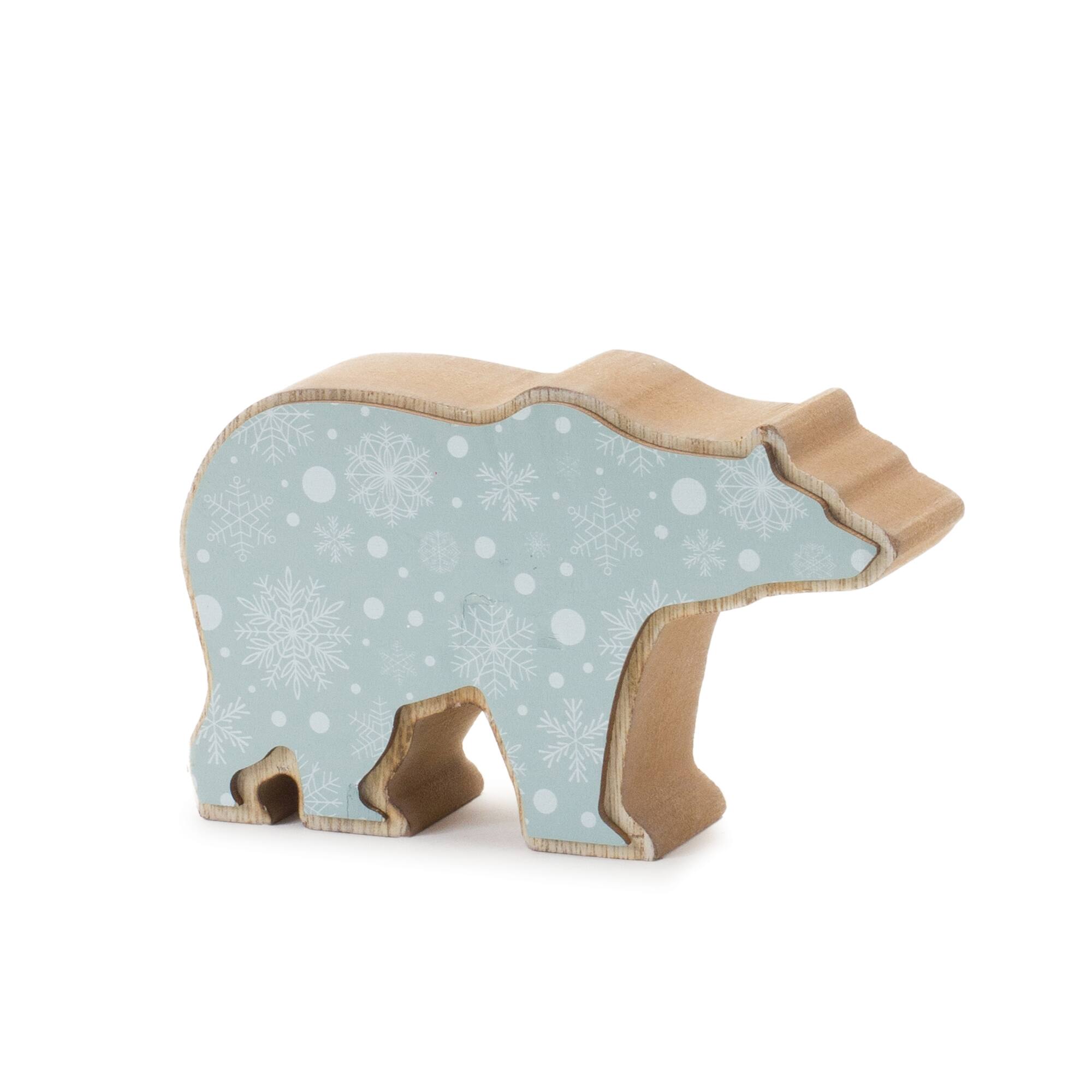 Angle. BreeBe - Wood Polar Bear Decor (Set of 2) - Blue, White, Tan.