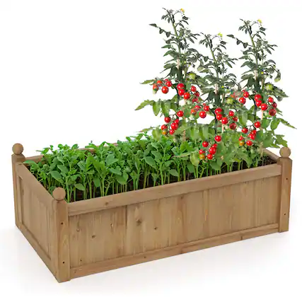 Front. Gymax - Gymax Raised Garden Bed 46'' x 24'' x 16'' Planter Box w/ 4 Drainage Holes for Patio - Rustic Brown.