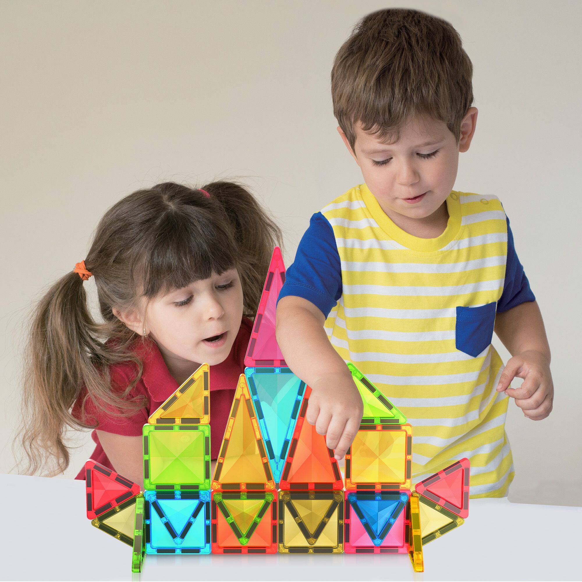 Alt View 4. PicassoTiles - PICASSO-TILES Magnetic Tiles For Kids, Travel Size 24PCS Construction STEM Building Blocks Educational Toy - Multicolor.