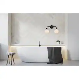 Living District - Hanson 2 lights bath sconce in black with frosted shade - Black And Frosted Shade