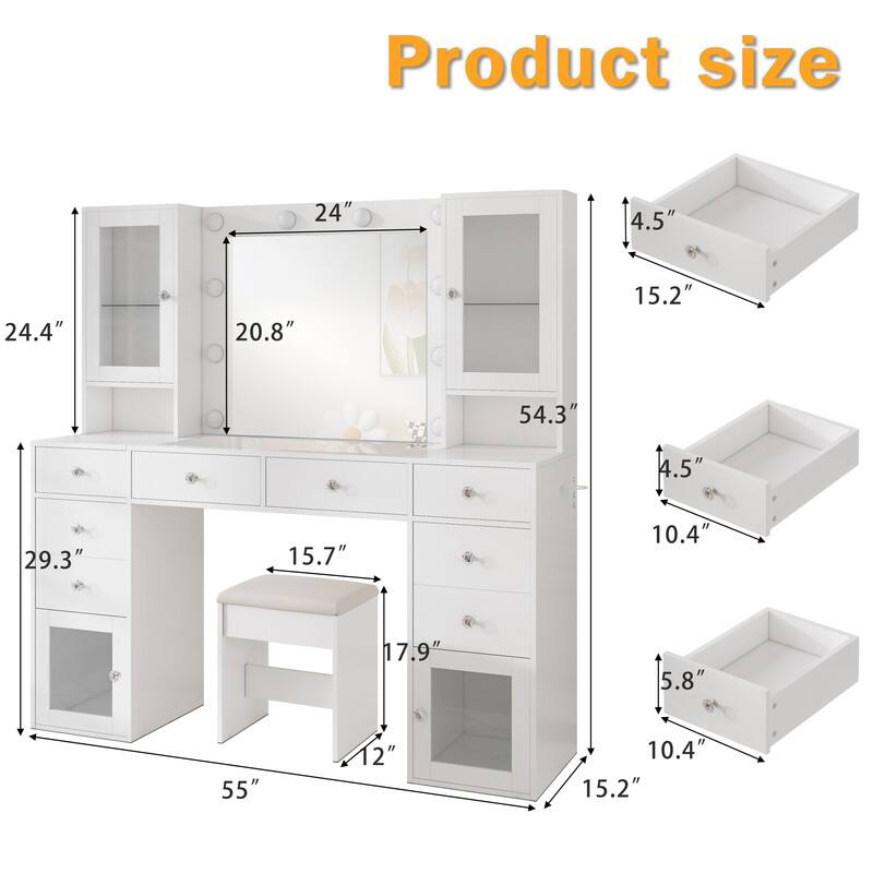 Product size: 24" x 4.5" x 24.4" x 20.8" x 15.2" x 54.3" x 4.5" x 29.3" x 15.7" x 10.4" x 17.9" x 5.8" x 55" x 12" x 10.4" x 15.2"