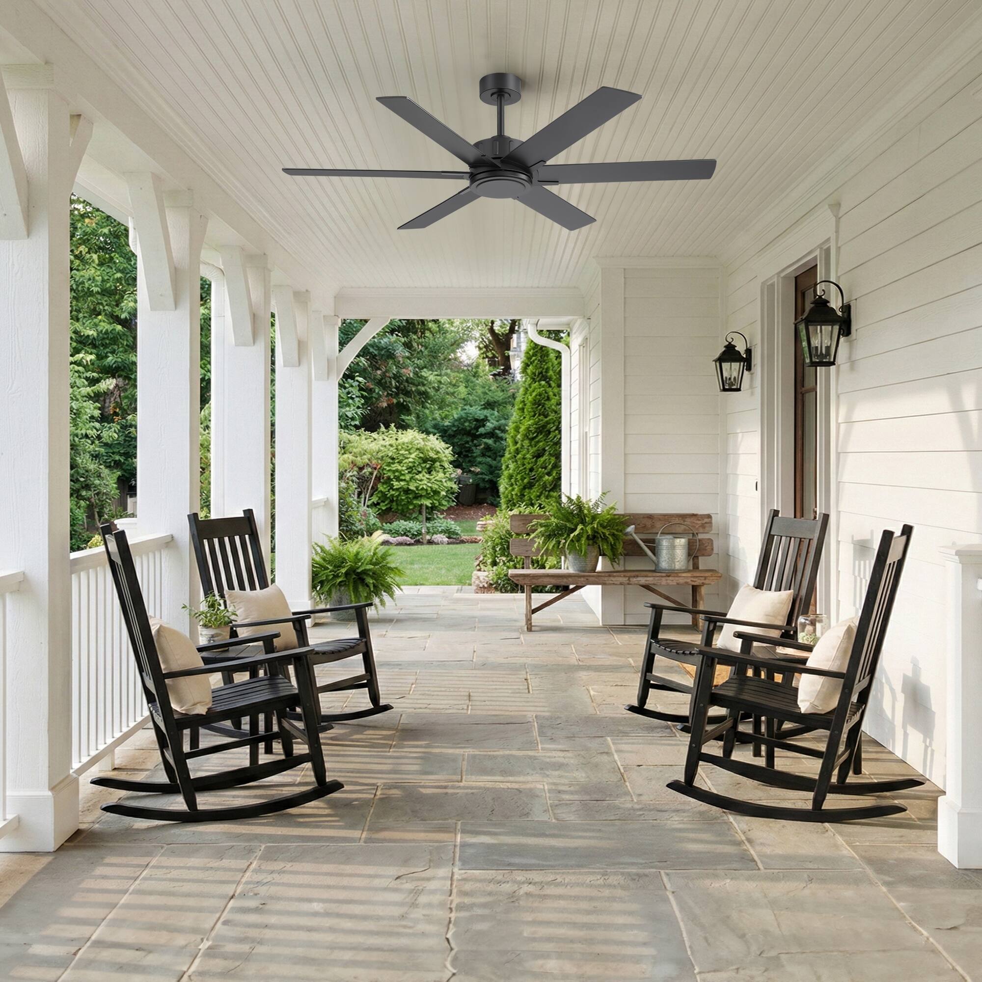 Alt View 1. Breezary - 60-Inch Modern Versatile Ceiling Fan with 6 Plywood Blades, DC Motor, 6-Speed Remote, Timer, Downrod Mount - 60-Inch Black and Walnut.