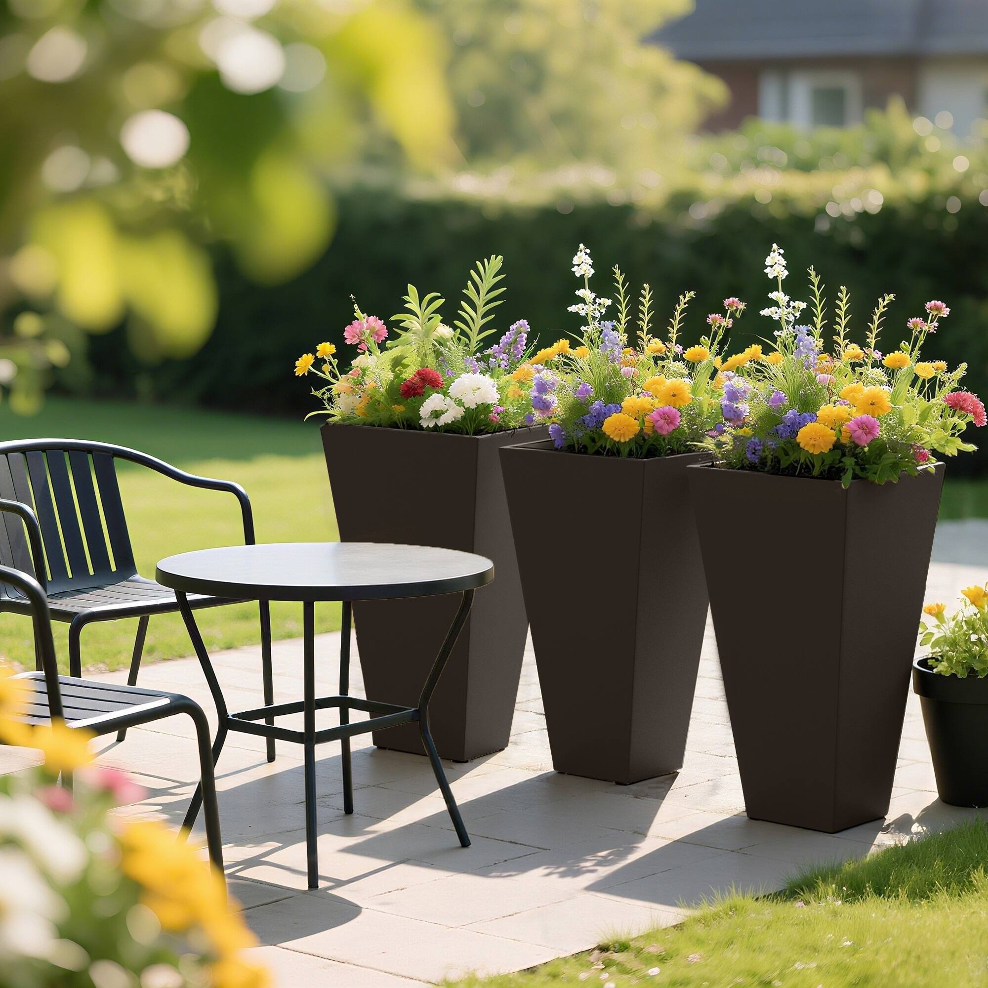 Alt View 7. Outsunny - 28" Tall Garden Plastic Flower Pot, Set of 3 - Brown.
