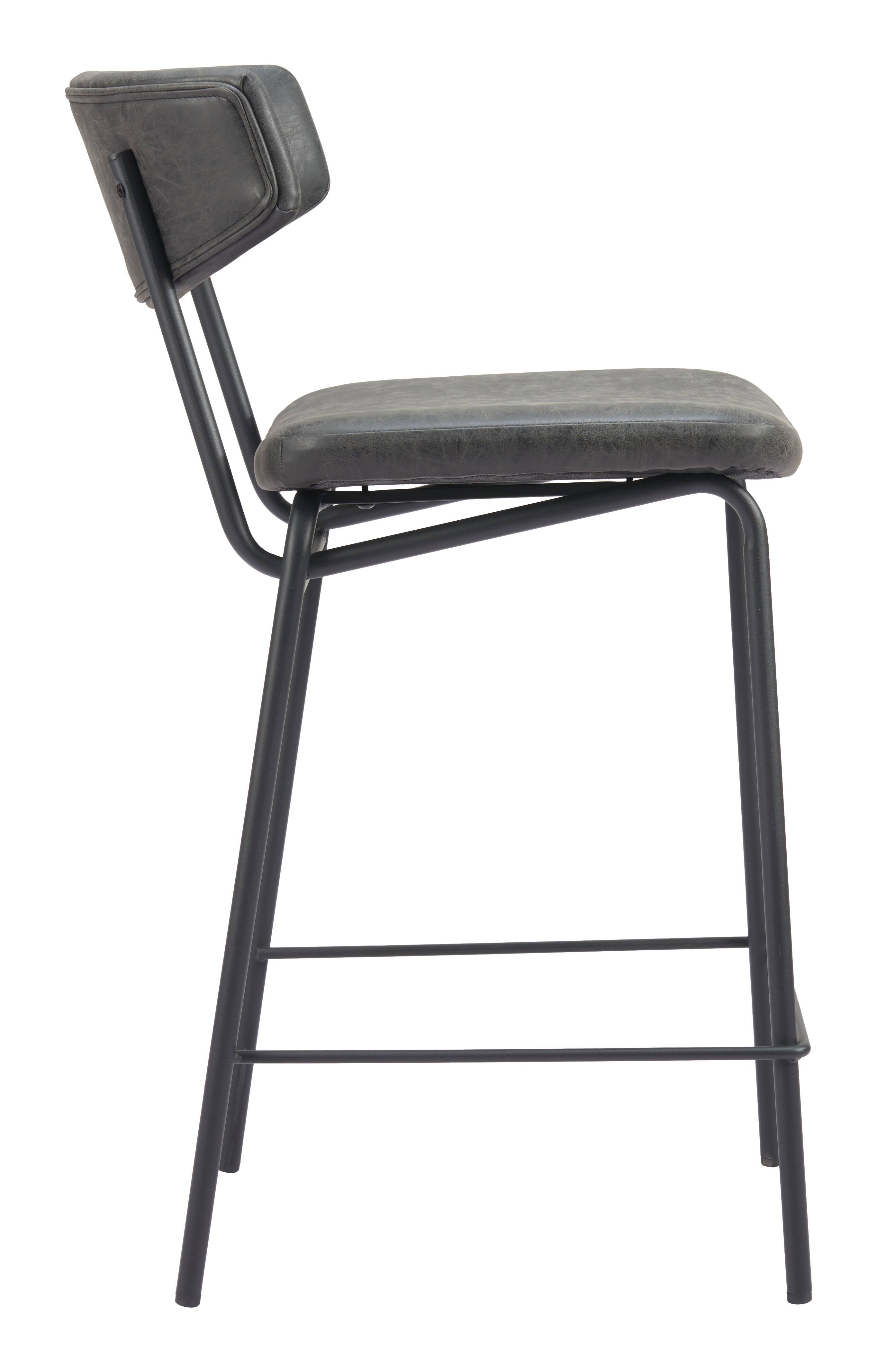 Back. Hivvago - Charon Counter Stool (Set of 2) Vintage Black - Vintage Black.