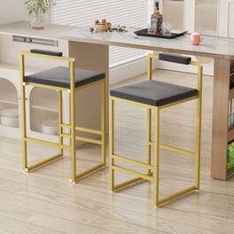 HTUTWOO - Upholstered Velvet Bar Stools Set of 2, Modern Counter Height Chairs with Creamy White Seat and Gold Metal Legs - Gray