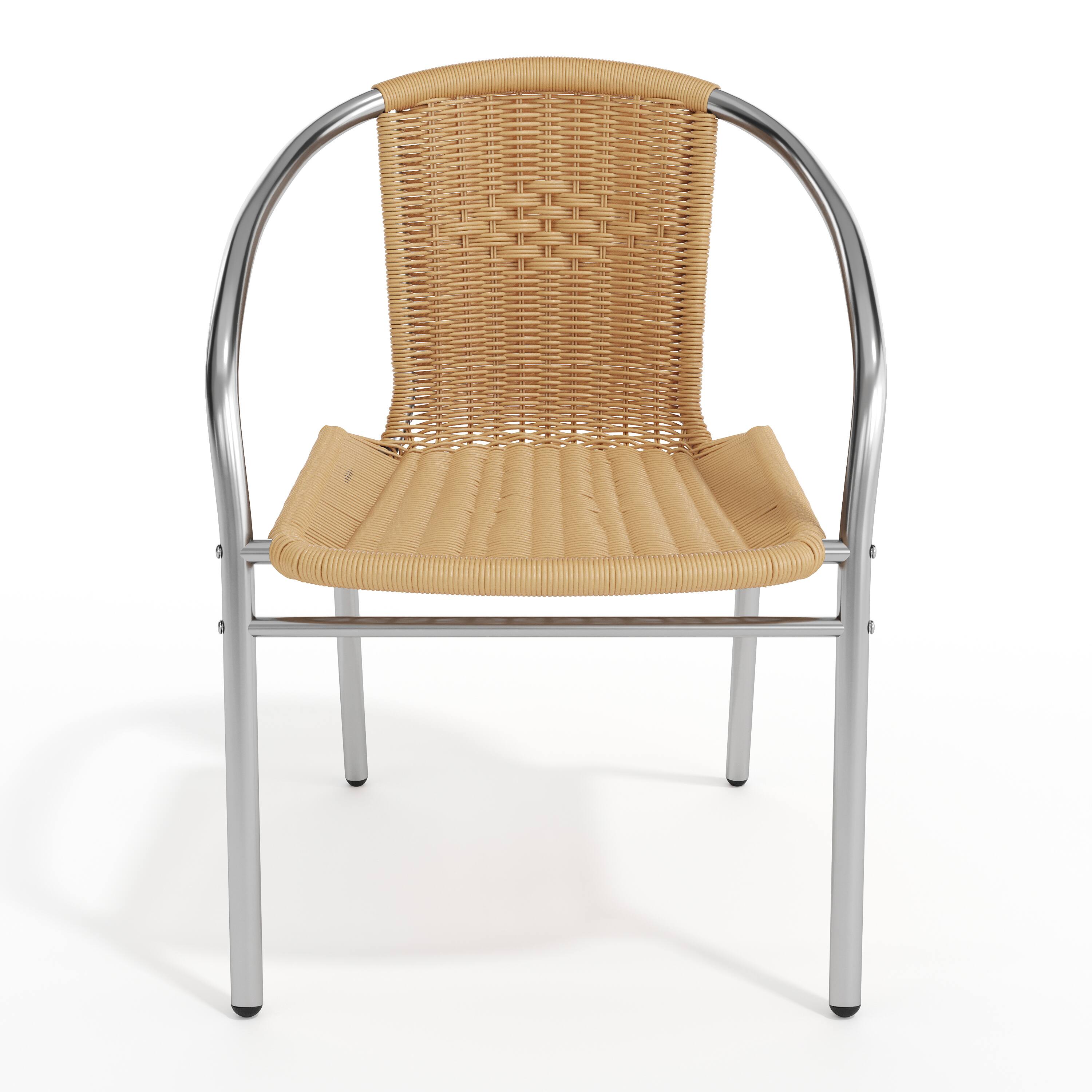 Alt View 9. Emma + Oliver - Commercial Aluminum/Rattan Restaurant Dining Stack Chair - Aluminum and Beige.