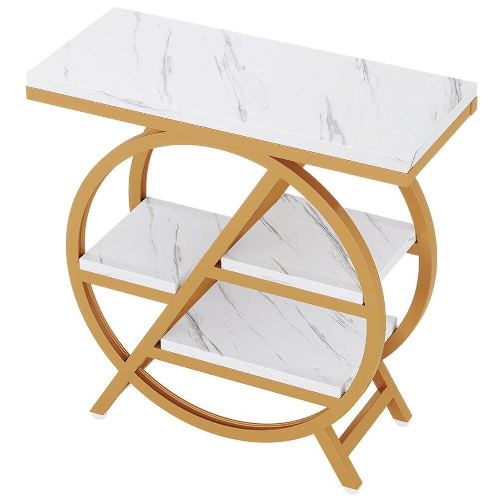 Back. Kadyn - Kadyn Sofa Side End Table, 4-Tier Couch Table, Small Side Table Snack Table with Storage Shelves,White & Gold - White & Gold.