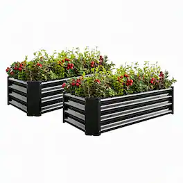 RYHNUYNE - 2-Pack Metal Rectangular Raised Garden Beds 4x2x1 ft for Vegetables, Flowers and Herbs - Black