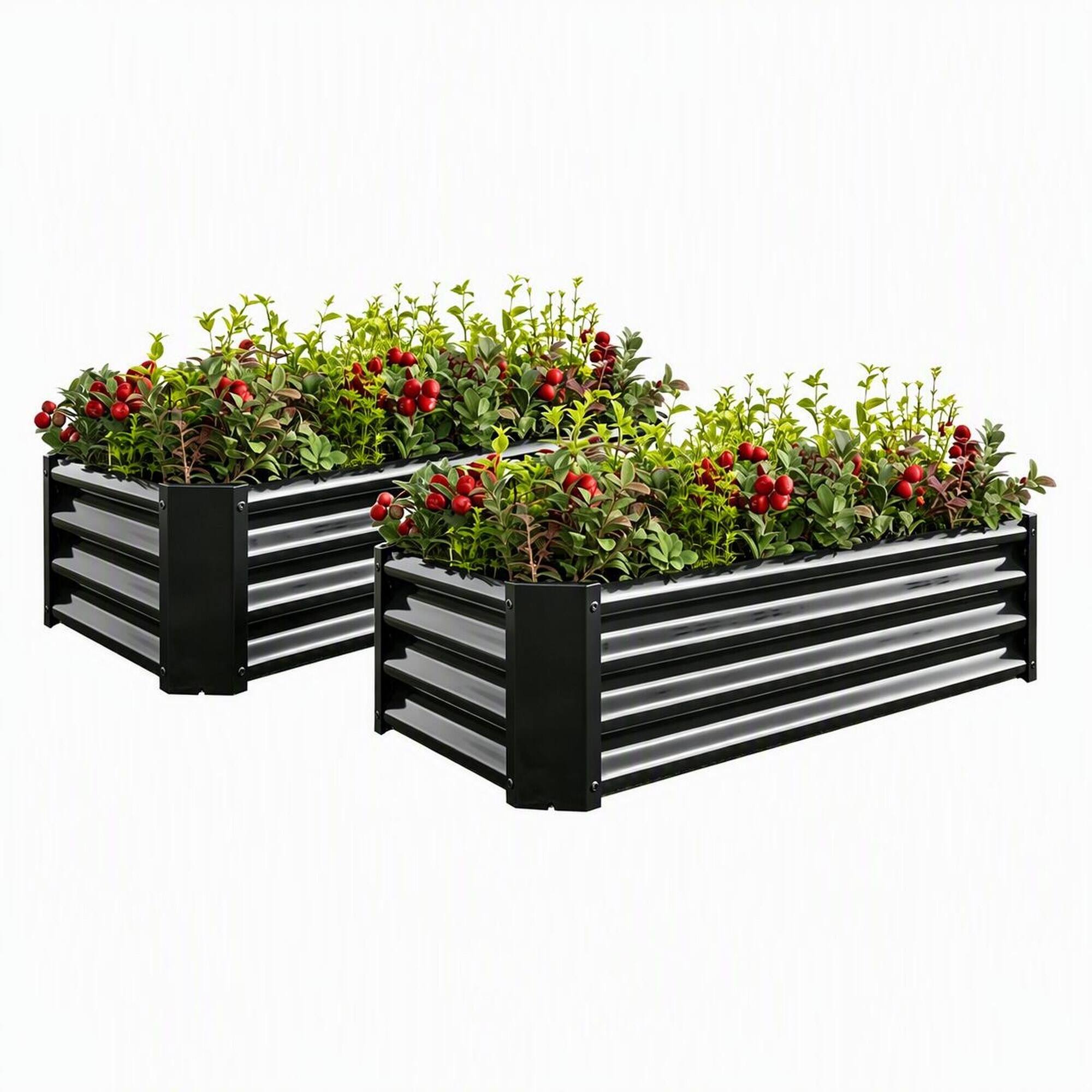 Front. RYHNUYNE - 2-Pack Black Metal Rectangular Raised Garden Beds 4x2x1 ft for Vegetables, Flowers and Herbs - Black.