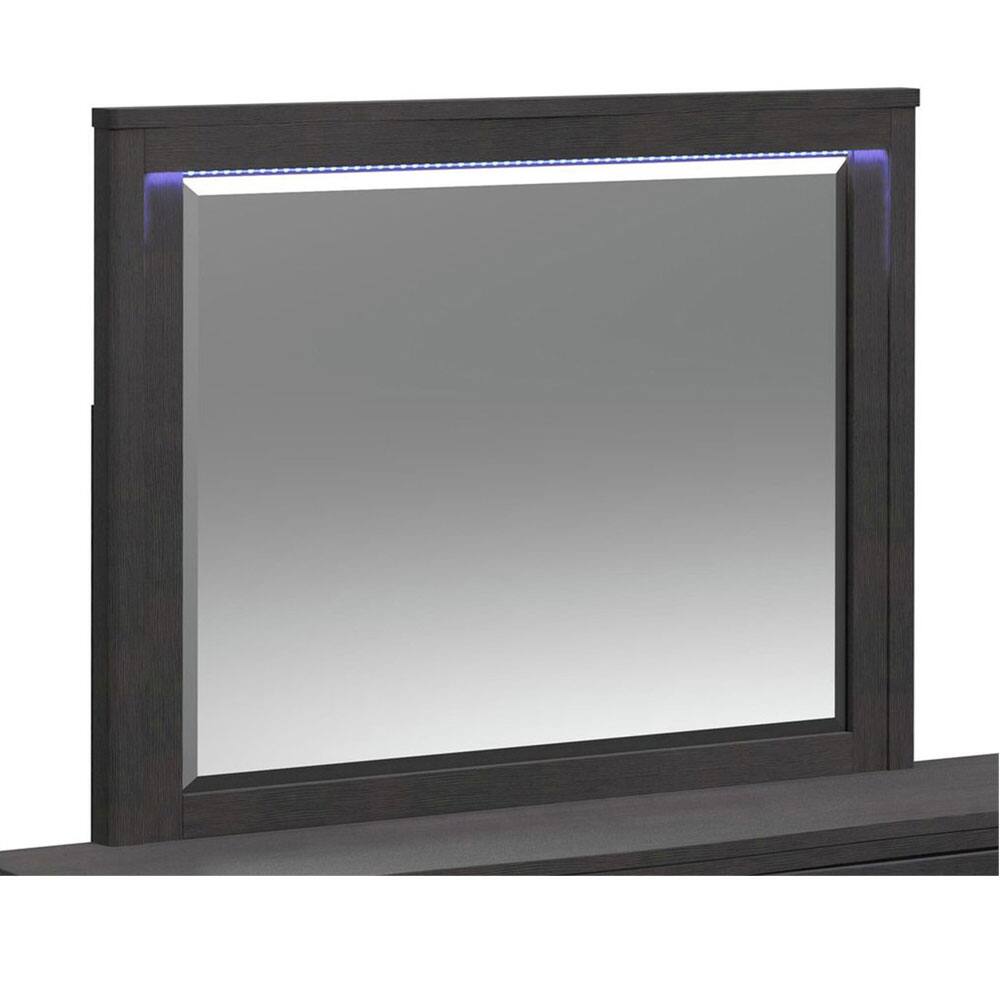 Front. Elements - Tobias Mirror with LED - Black - Black with Beveled Mirror Edges and  LED Light.