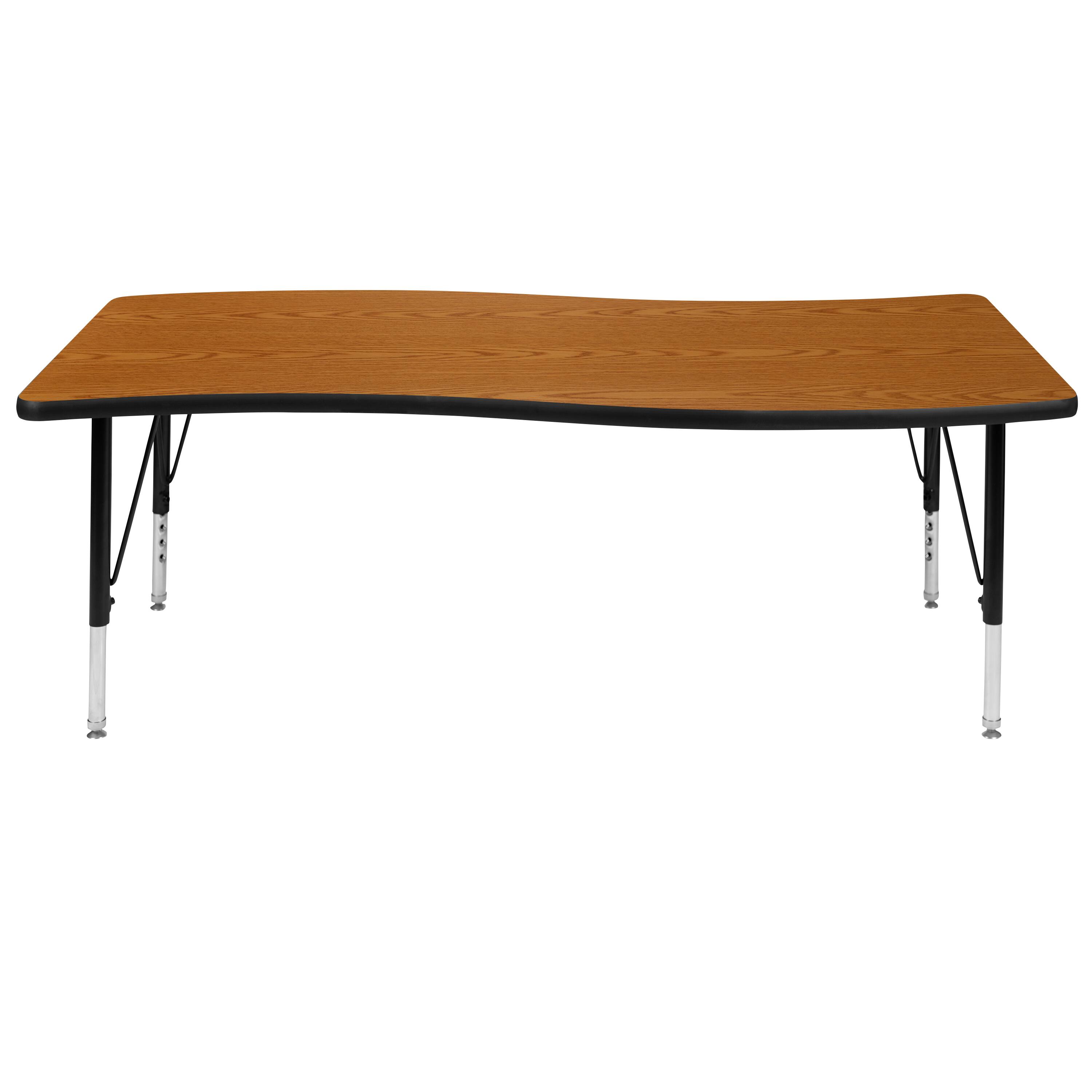 Alt View 5. Emma + Oliver - 26"W x 60"L Rectangle Wave Flexible Collaborative Kids Adjustable Activity Table - Oak.