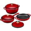 Front. Best Choice Products - Best Choice Products Non-Stick Pot & Pan Cookware Set, Cast Iron Skillet, Grill Pan W/ Press, Dutch Oven - Red - Red.