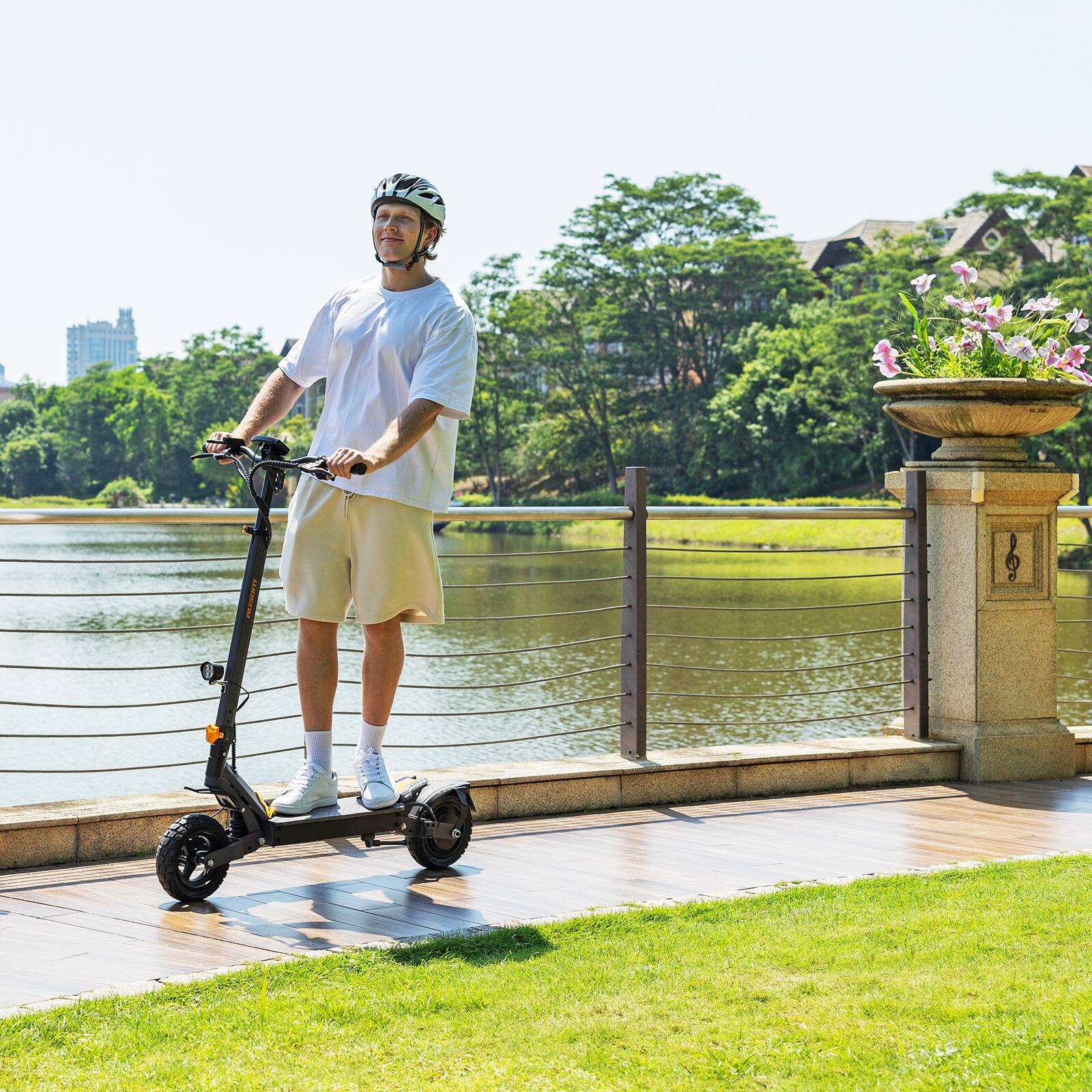 Alt View 10. Ausom - L1 Foldable Electric Scooter w/ 44 mi Max Operating Range & 28 mph Max Speed, 800W Motors, 287 lbs Max Load - Gray/Yellow.