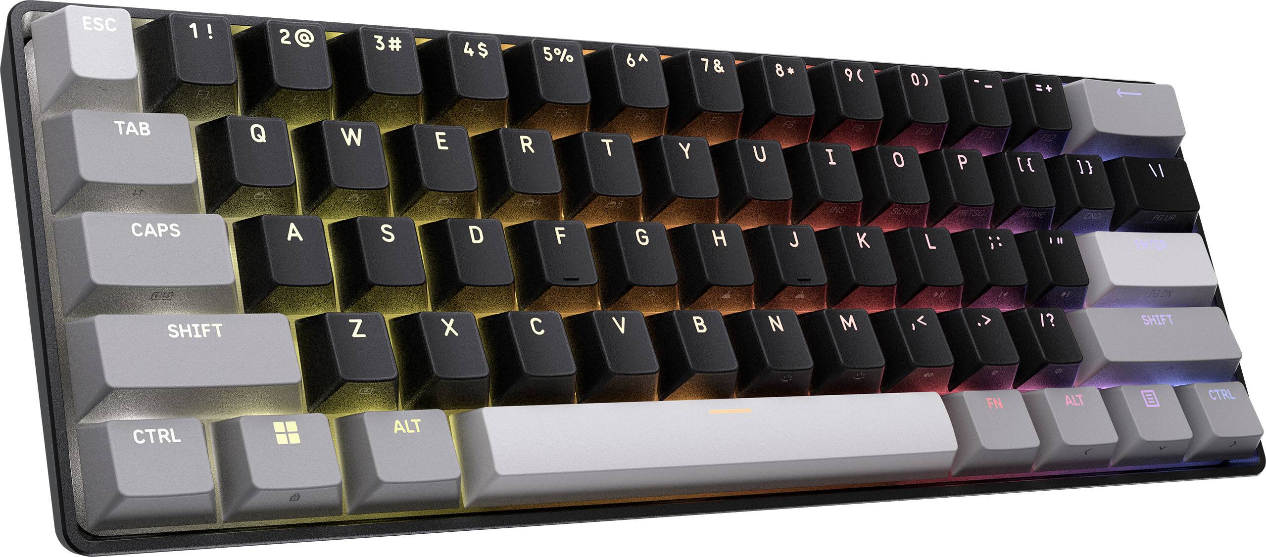 ESC 1 ! 2 @ 3 # 4 $ 5 % 6 ^ 7 & 8 * 9 ( 0 ) - TAB Q W E R T Y U I O P [ ] \ CAPS A S D F G H J K L ; : ' SHIFT Z X C V B N M , . / SHIFT CTRL ALT FN ALT CTRL