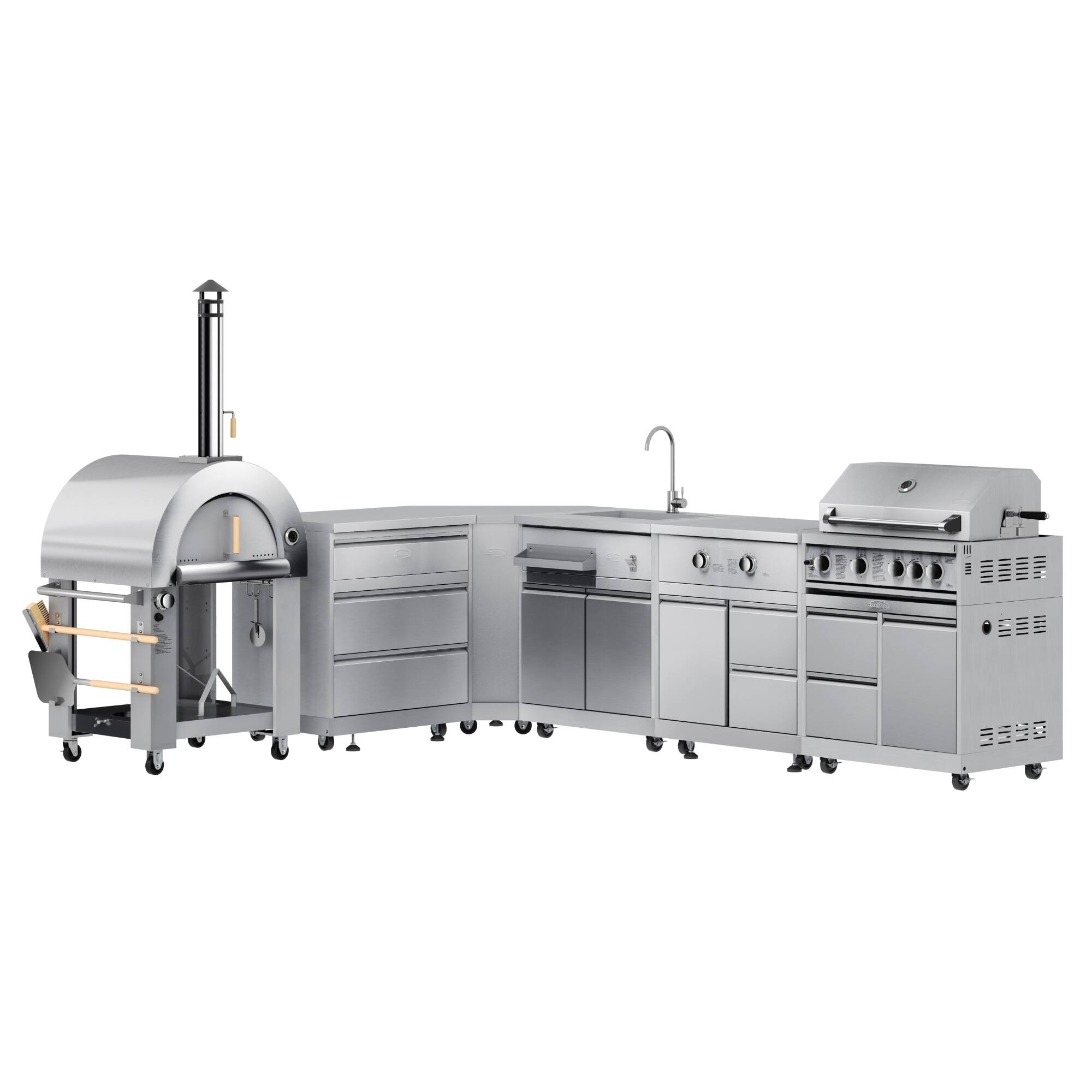 Front. Koolmore - Outdoor Kitchen with Dual Fuel Pizza Oven, 3 Drawer Cabinet, Corner Cabinet, Sink, Side Burner, 30 in. Grill and Cabinet - Stainless Steel.