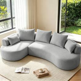 Dyonery - 122" Curved Oversized Sectional Sofa with Left Chaise&5 Throw Pillows, Extra Deep Seat , No Assembly , Gray - Gray